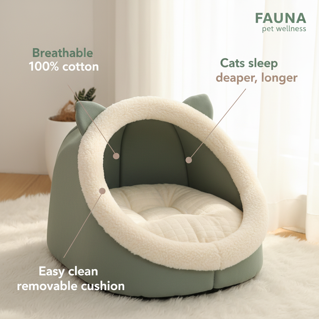 Deep sleep cat bed features - breathable cotton, easy clean, deeper sleep